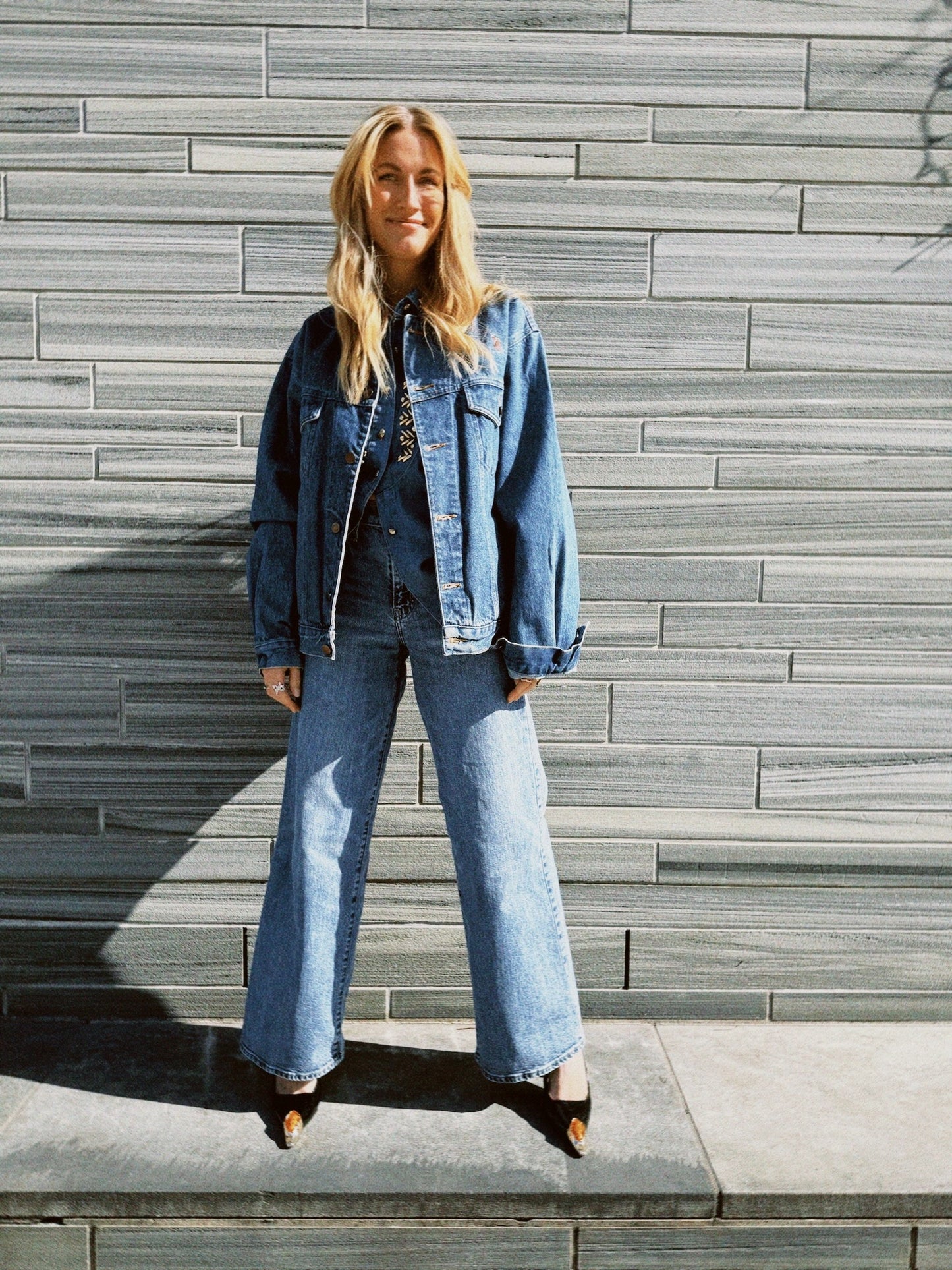 Jakke denim polo motiv