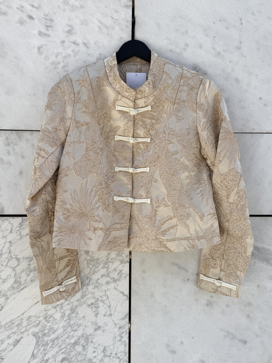 Jakke med mandarin knapper champagne jacquard