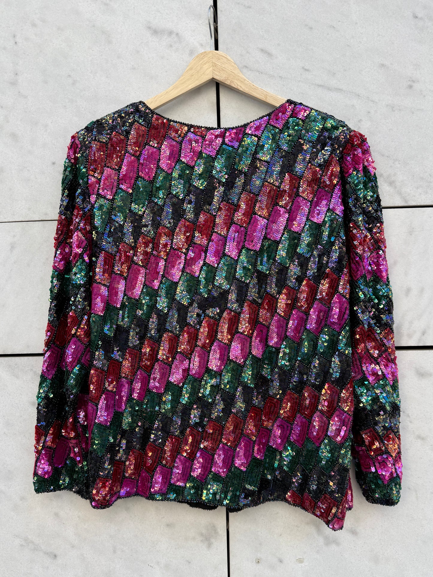 Jakke paljetter sort/grønn/rosa/rød