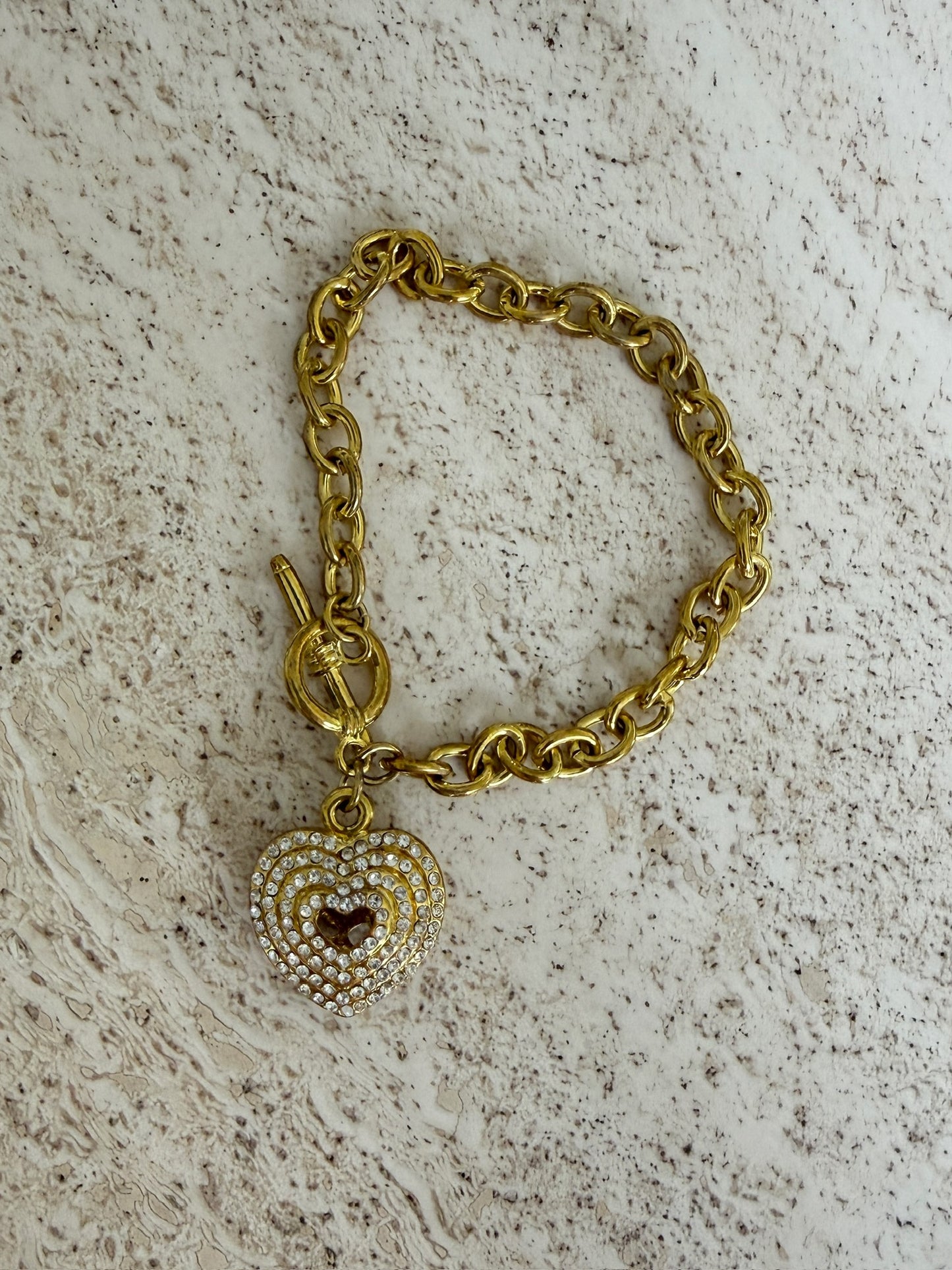 Armbånd lenke gullhjerte med strass