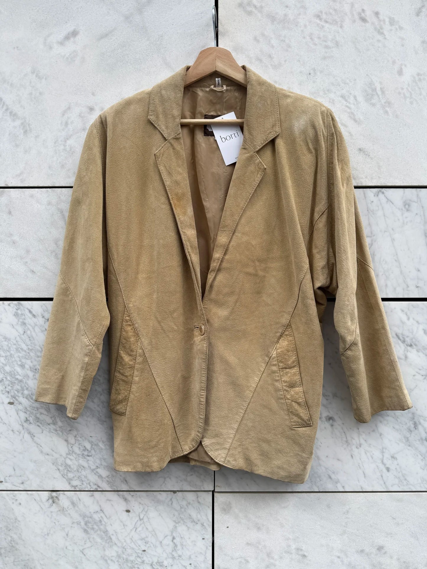 Jakke beige semsket skinn oversized