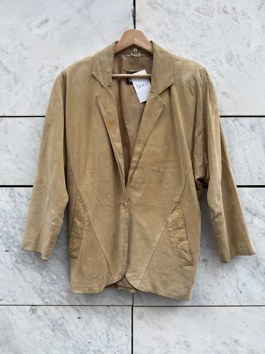 Jakke beige semsket skinn oversized