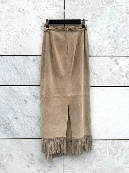 Skjørt semsket beige med frynser