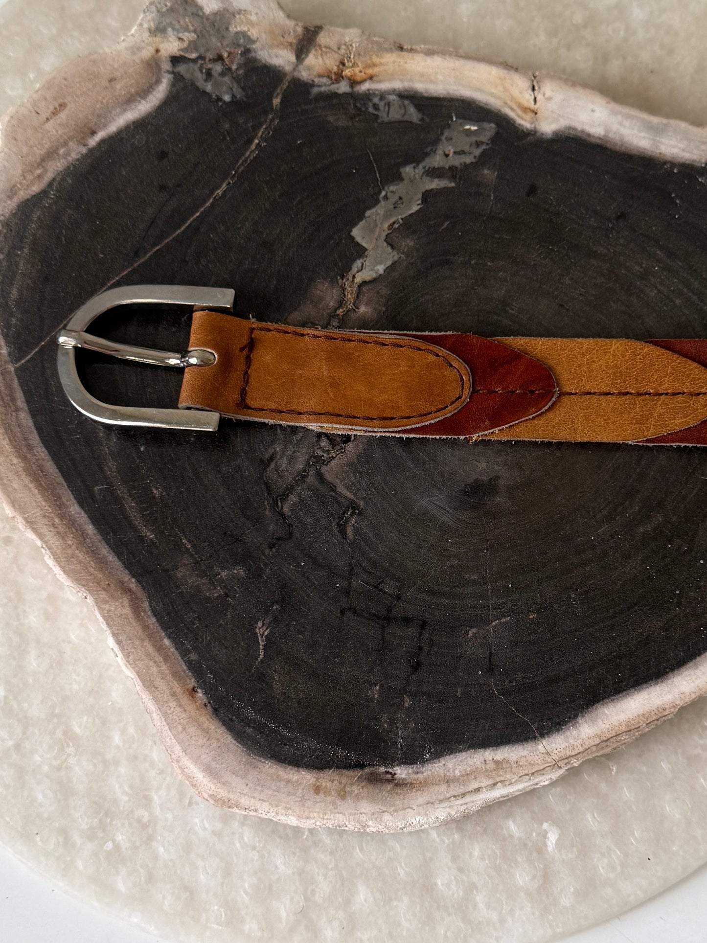 Belte skinn tofarget brun/cognac