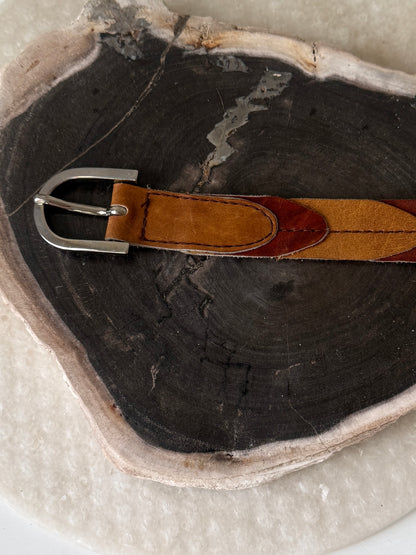 Belte skinn tofarget brun/cognac