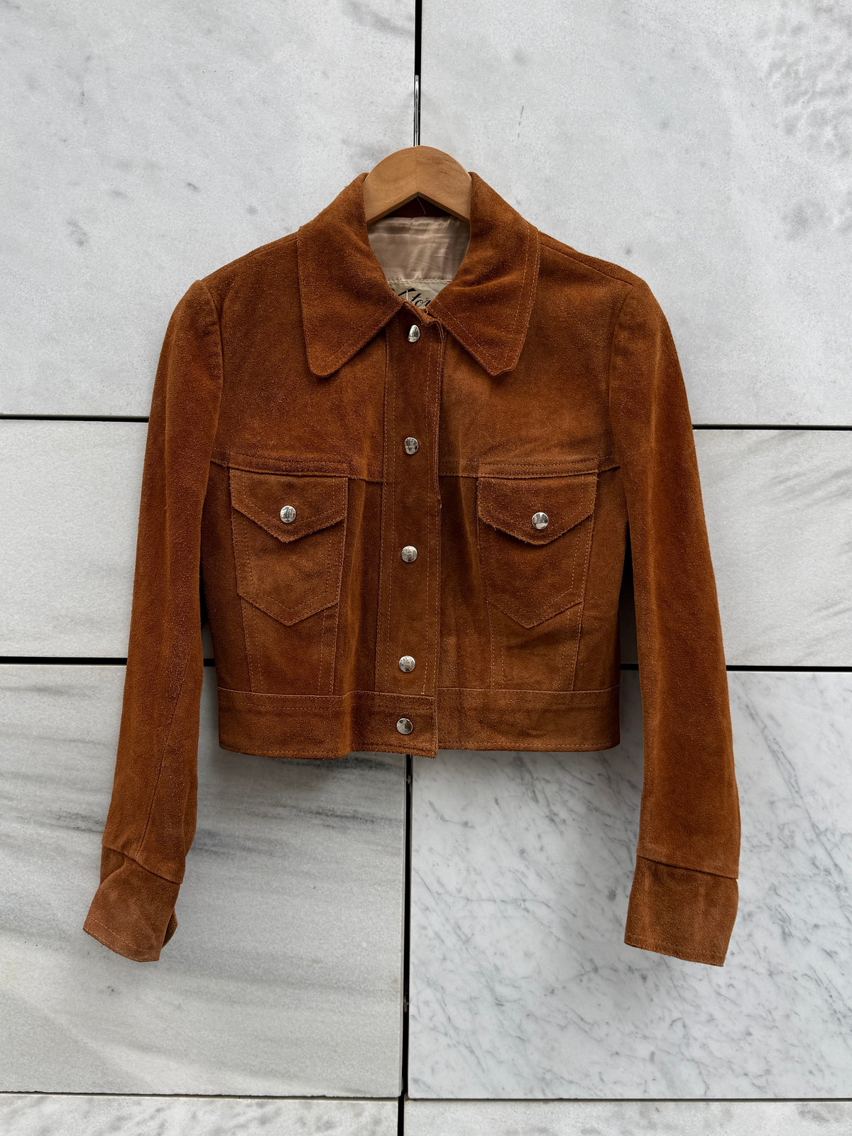 Jakke semsket skinn cognac