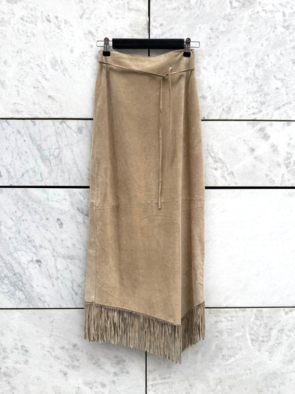 Skjørt semsket beige med frynser
