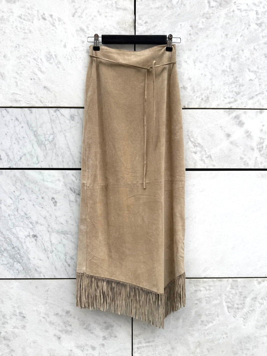 Skjørt semsket beige med frynser