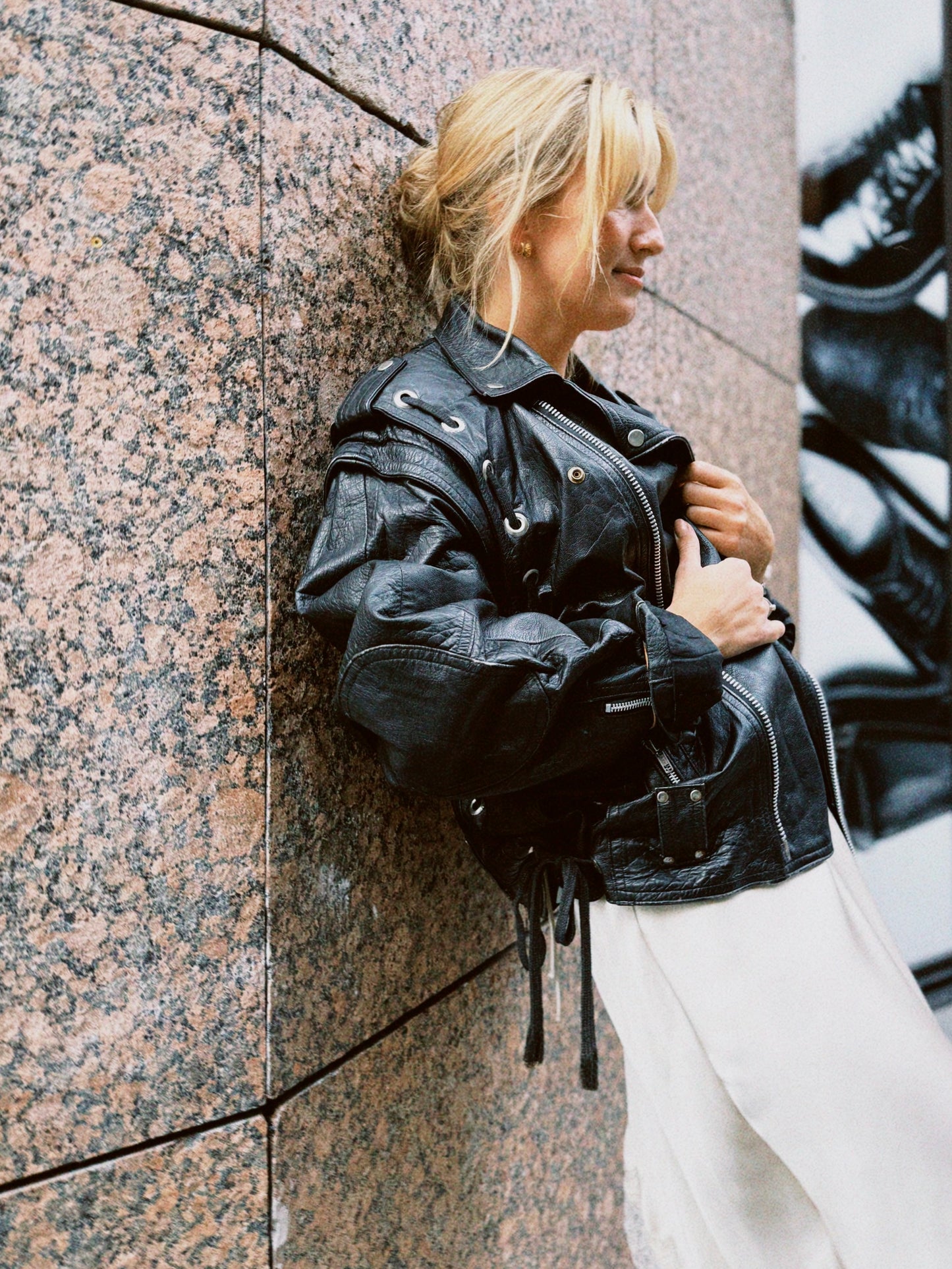Jakke skinn biker sort