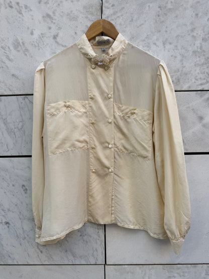 Bluse kremfaget silke