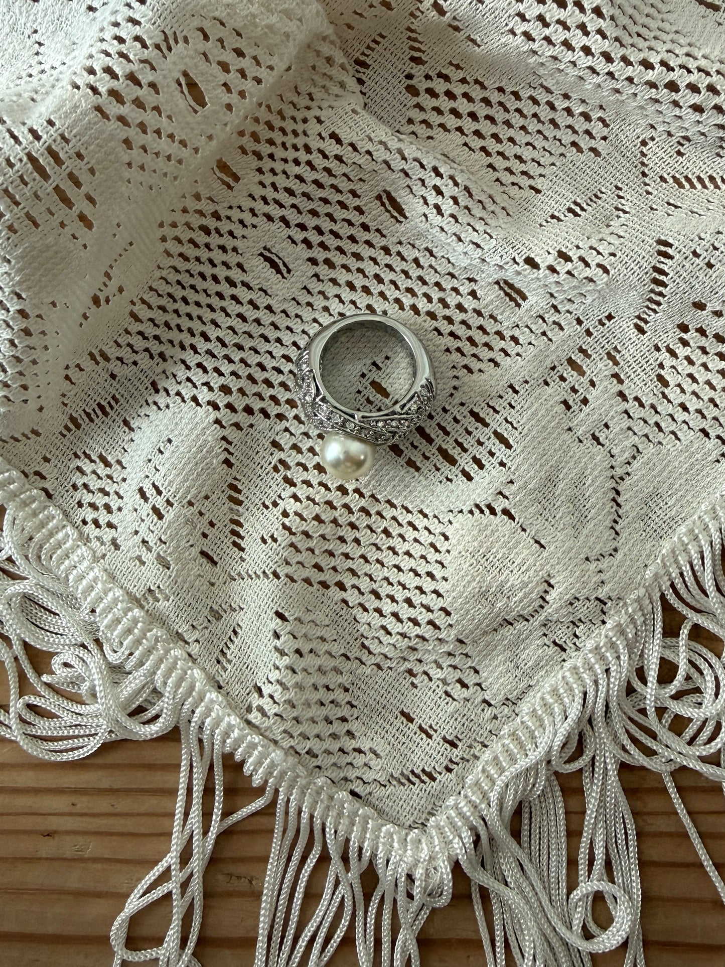 Sølv ring perle med strass