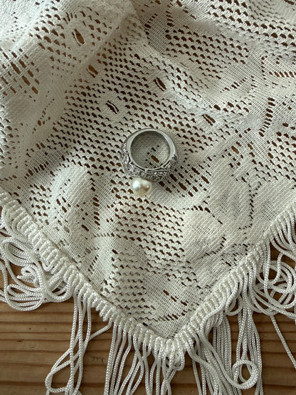 Sølv ring perle med strass