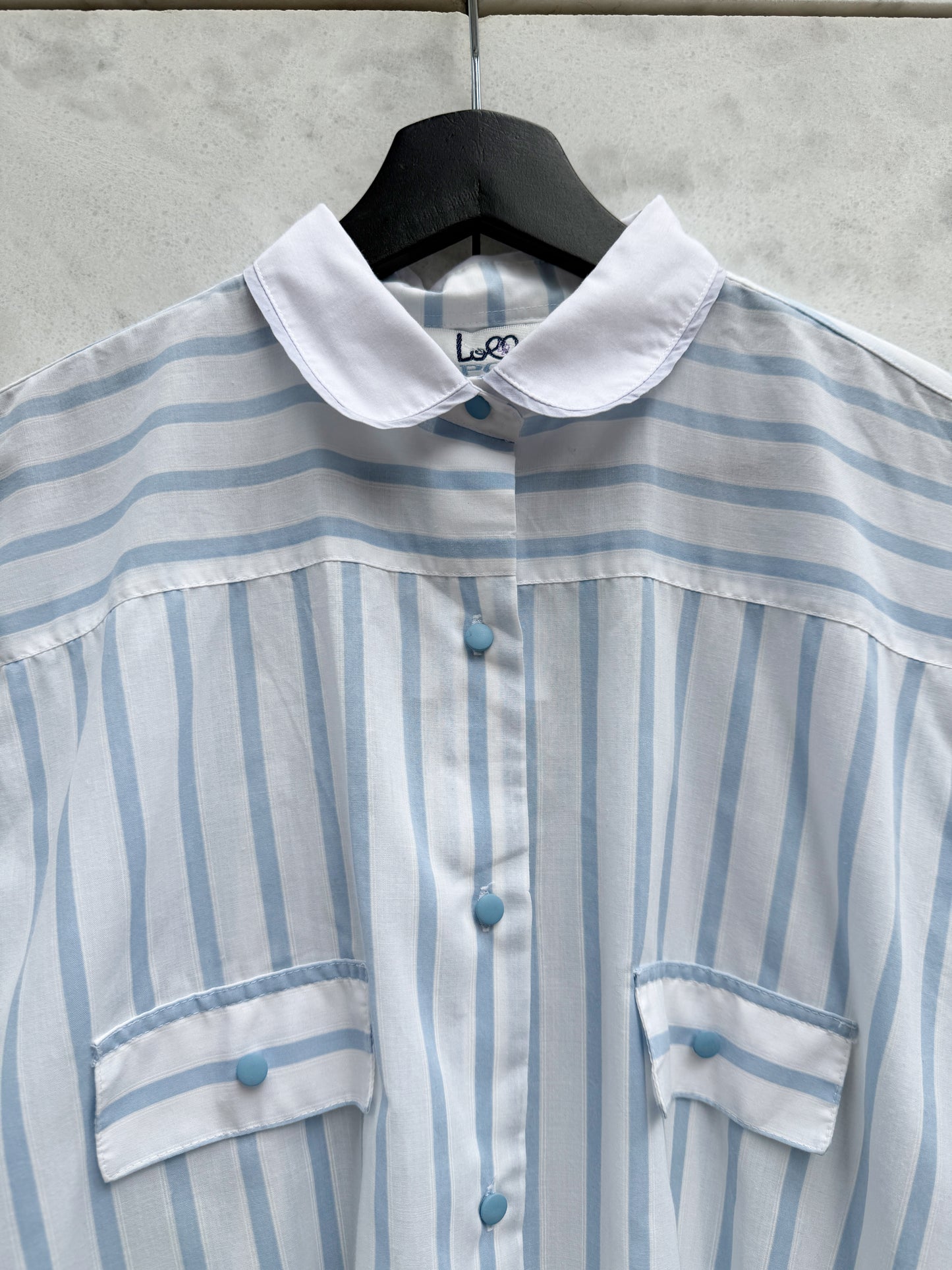 Bluse striper lysblå/ hvit