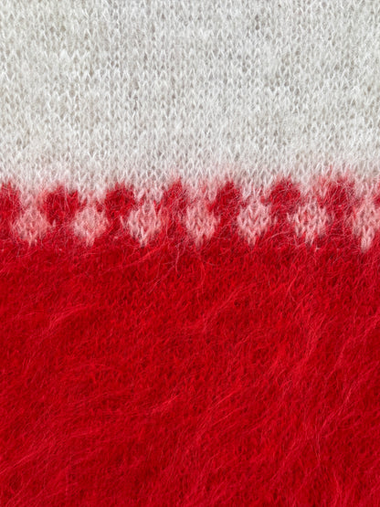 Cardigan rød/ hvit mohair