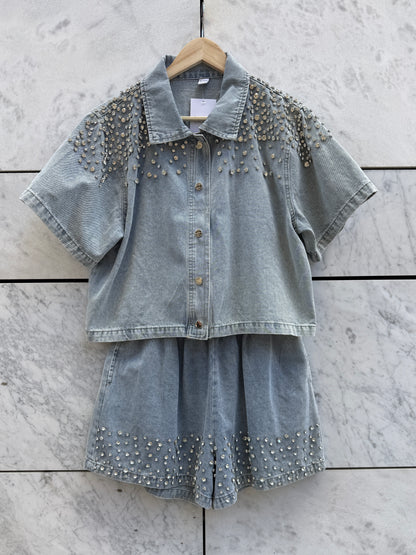 Sett shorts + topp denim