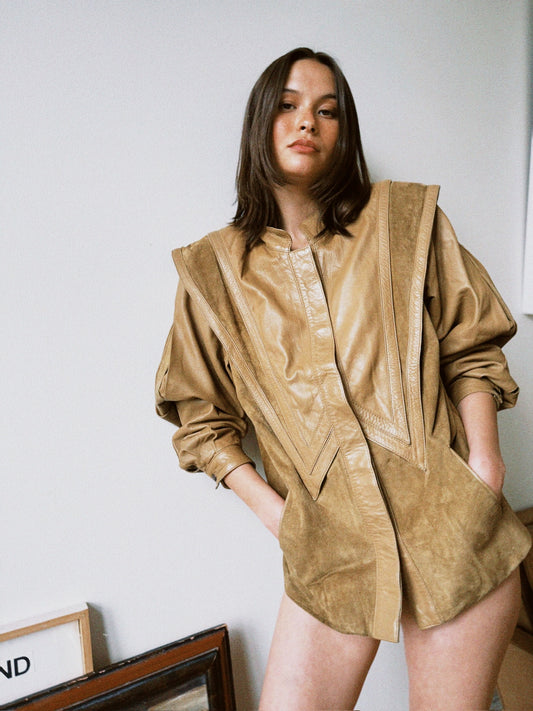 Jakke beige skinn/semsket