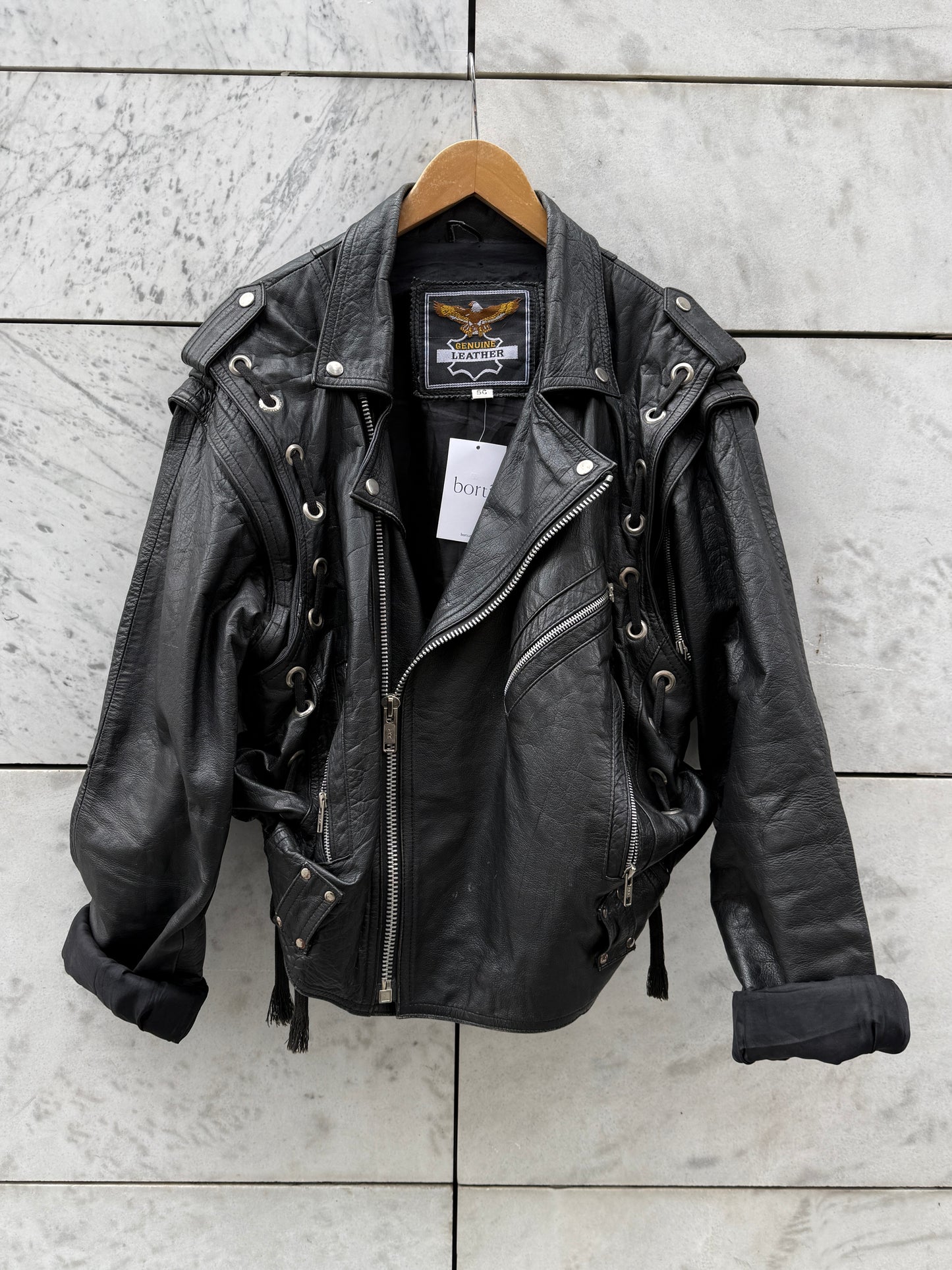 Jakke skinn biker sort