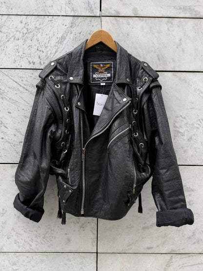 Jakke skinn biker sort