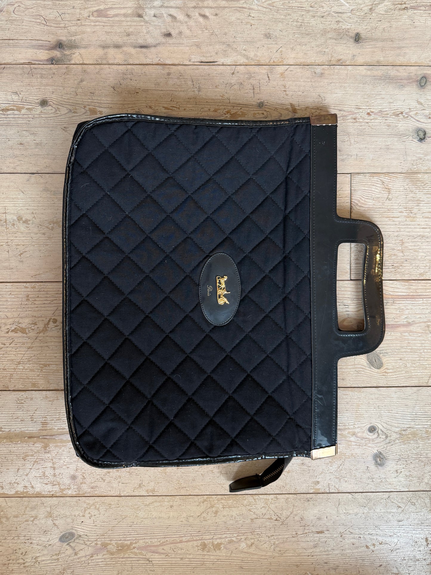 Veske Tote sort quilted med gull hest