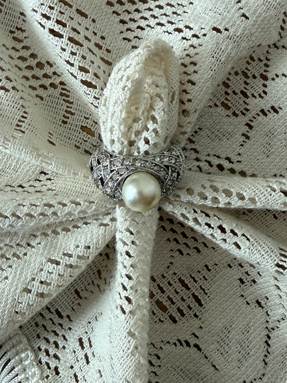 Sølv ring perle med strass
