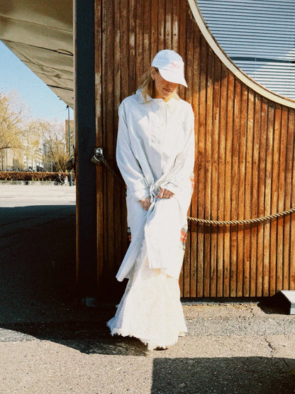 Trenchcoat lys beige med frynser Re-design