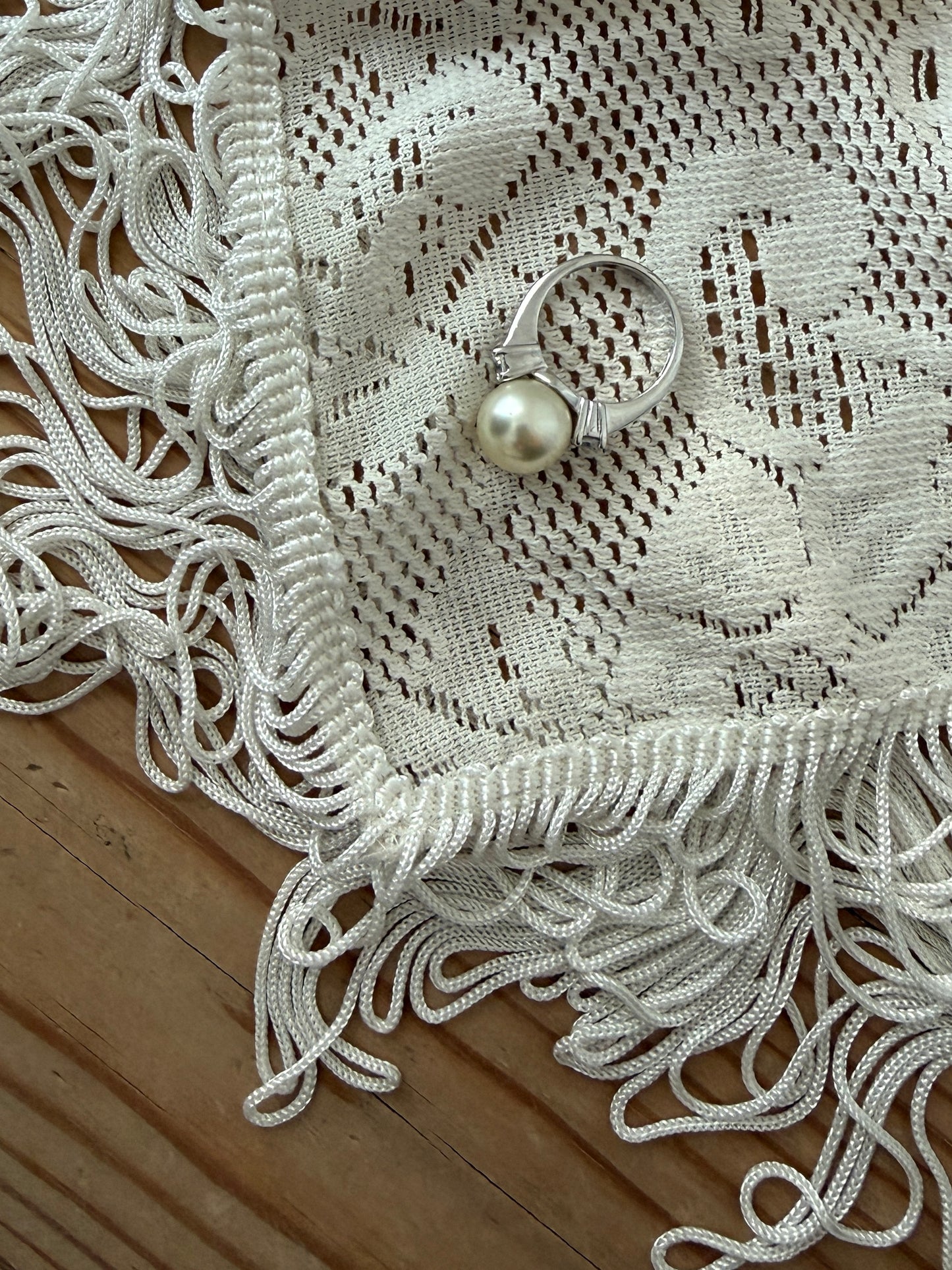 Sølv ring perle/diamanter