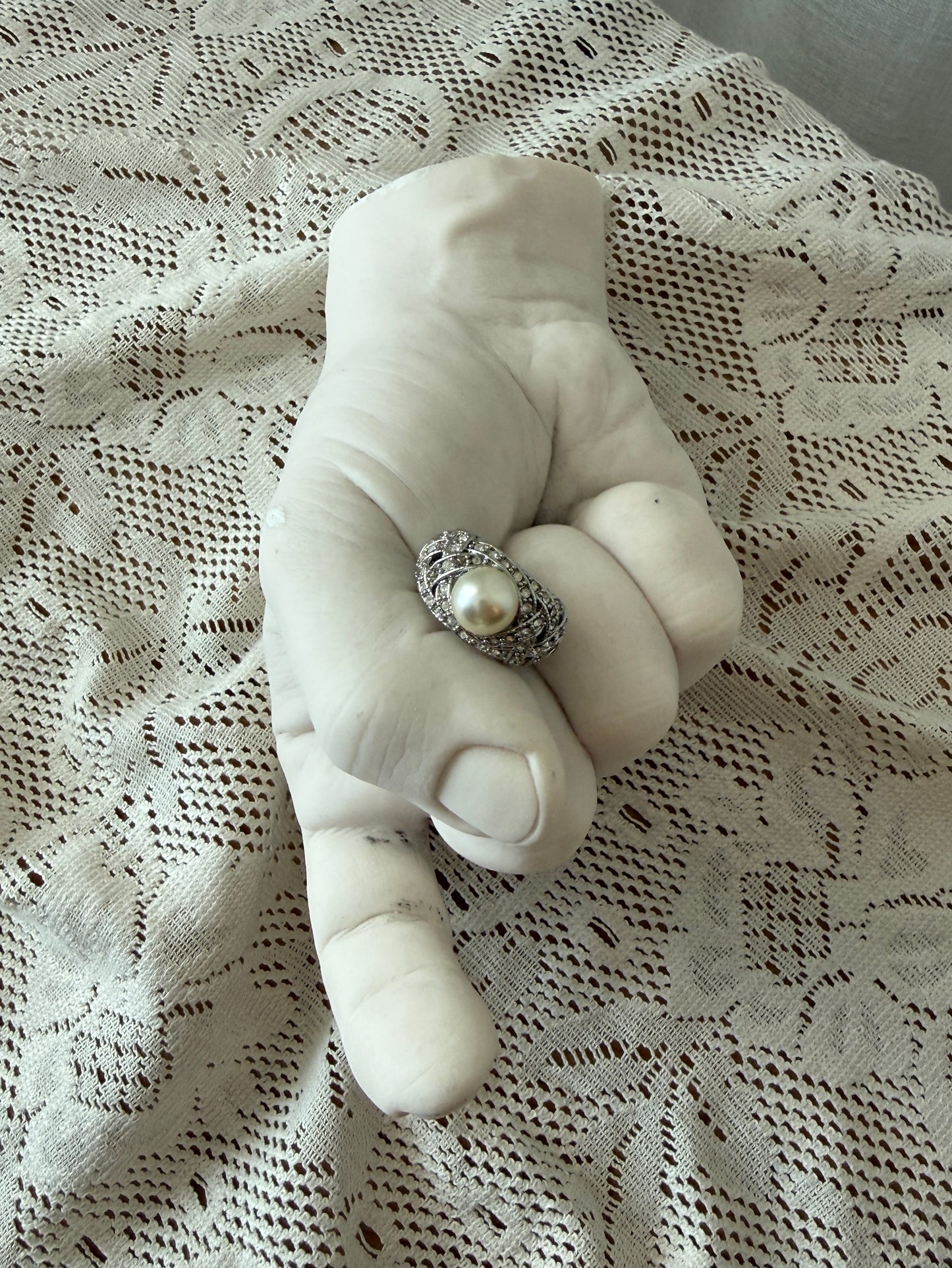 Sølv ring perle med strass