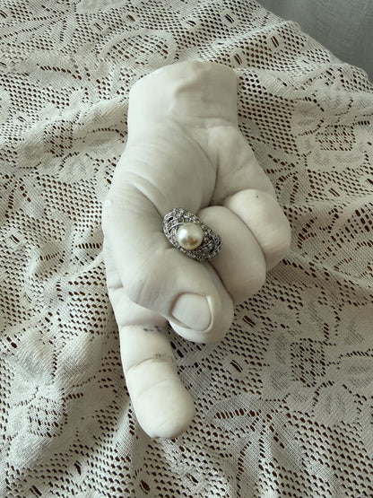 Sølv ring perle med strass