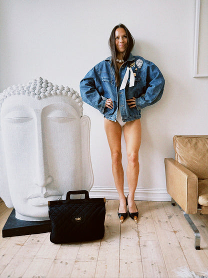 Jakke denim vid silhuett med bling