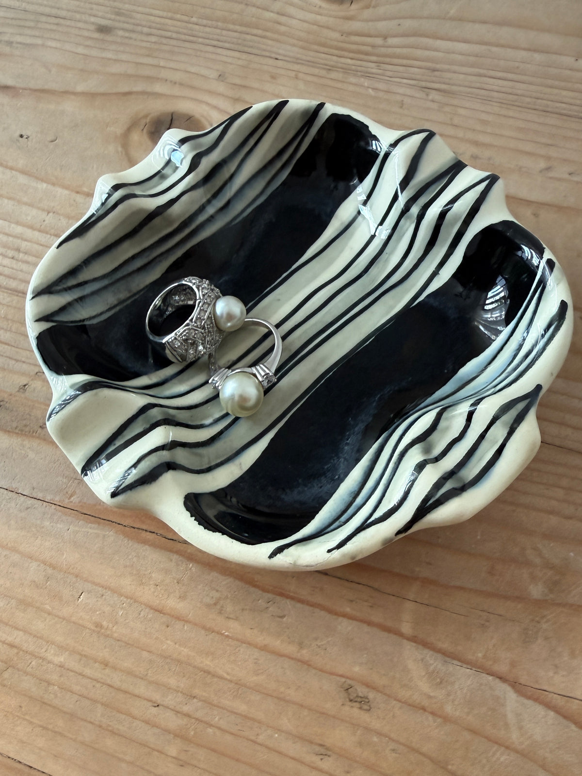 Sølv ring perle/diamanter