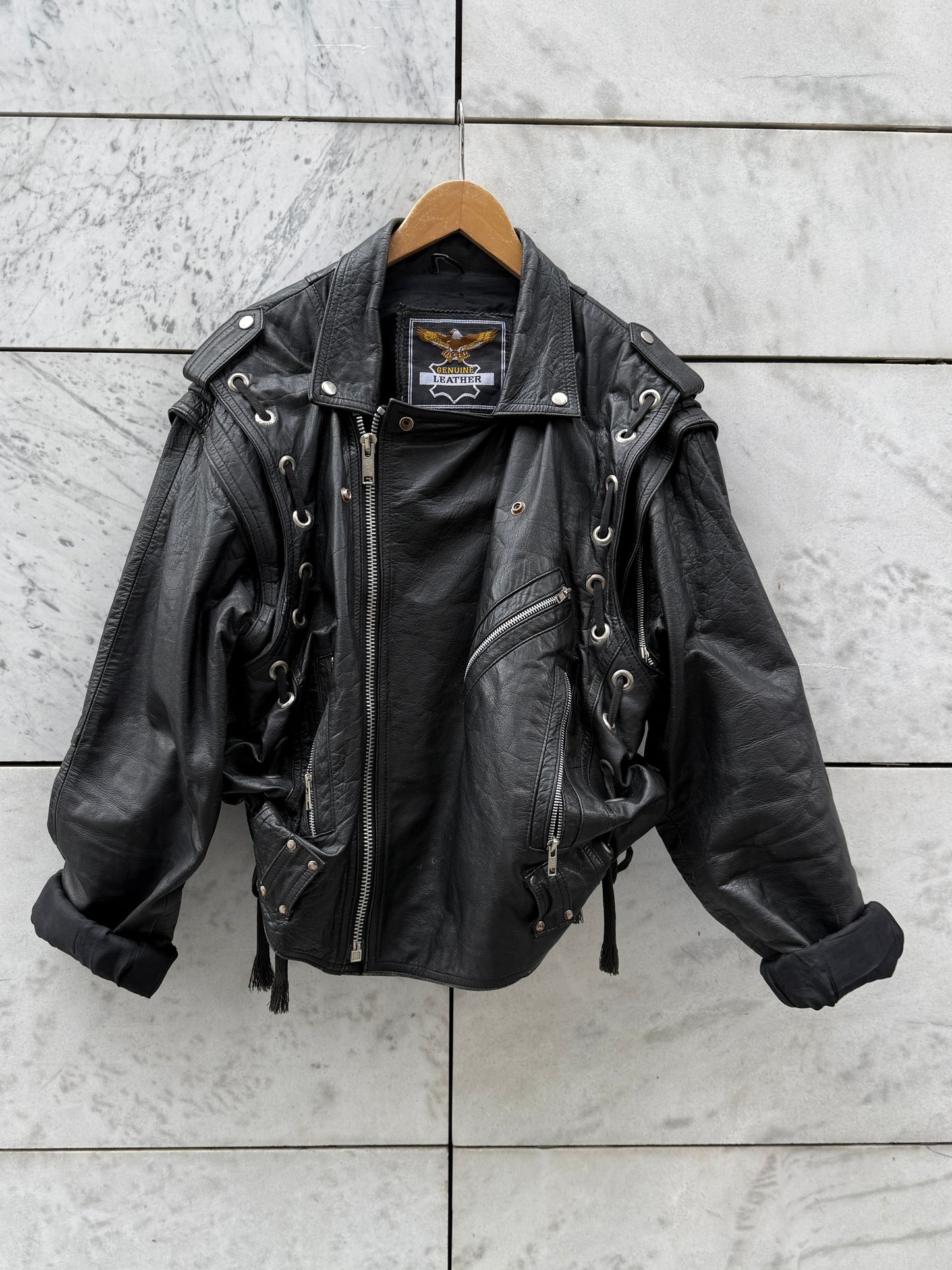Jakke skinn biker sort