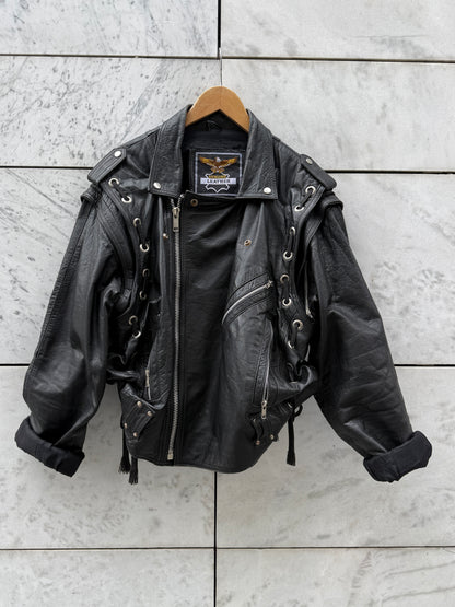 Jakke skinn biker sort