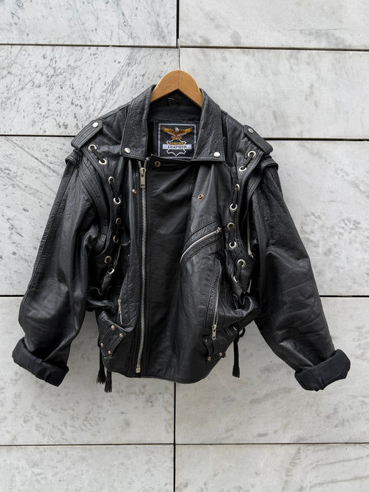 Jakke skinn biker sort