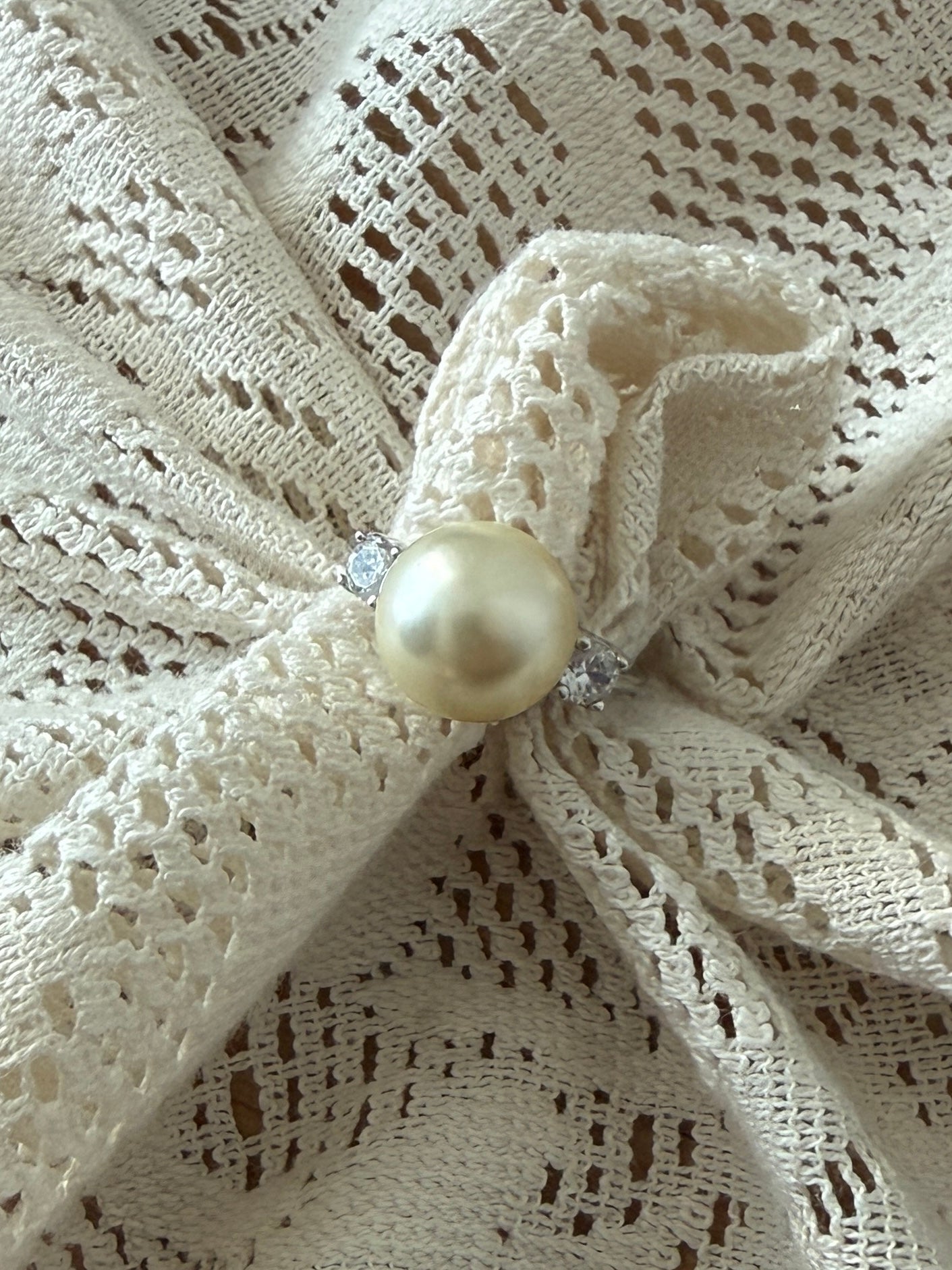 Sølv ring perle/diamanter