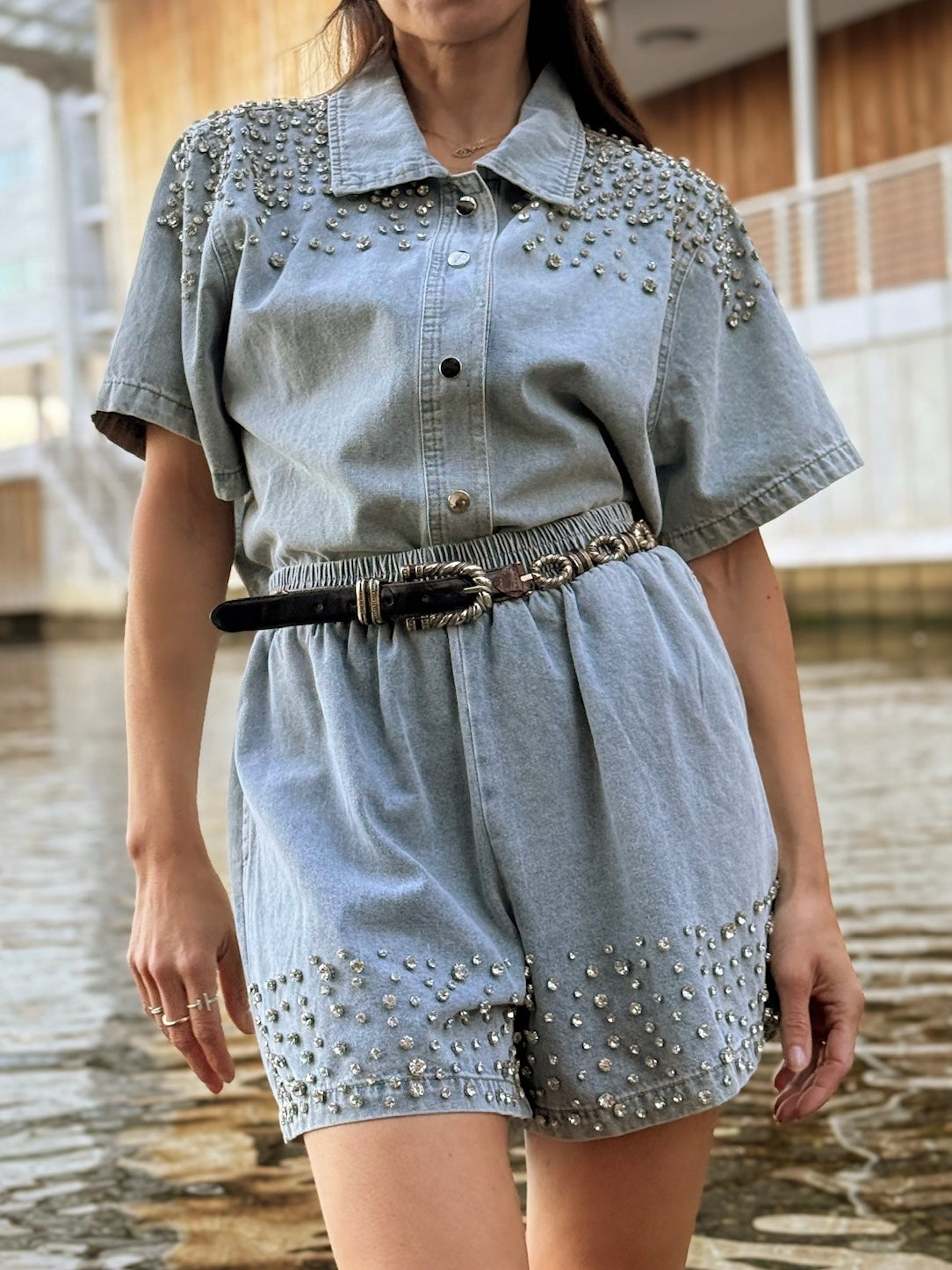 Sett shorts + topp denim