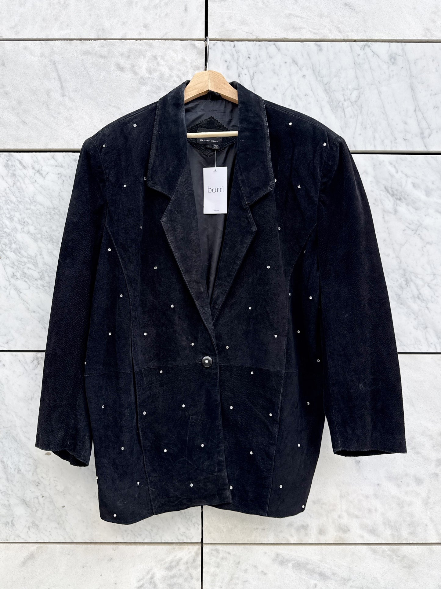 Jakke semsket skinn med strass