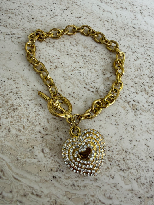 Armbånd lenke gullhjerte med strass