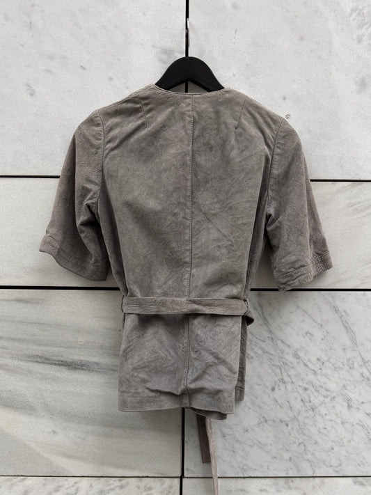 Kimono kort erm grå semsket skinn