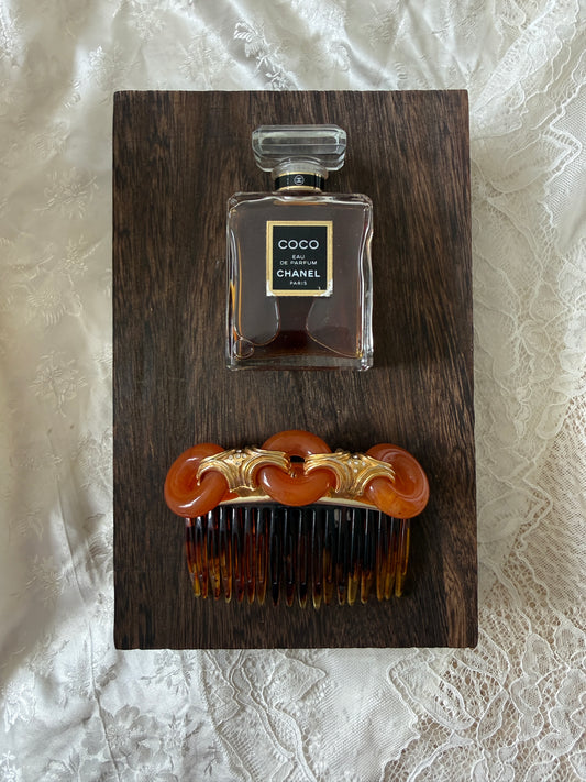 Hårkam brun med cognac farget dekor