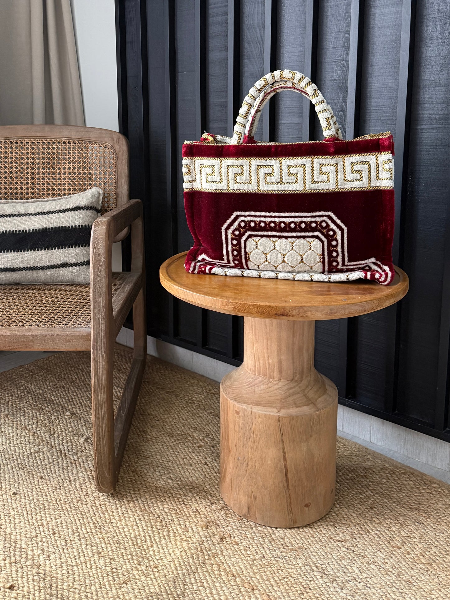 Veske vinrød/gul/lys beige
