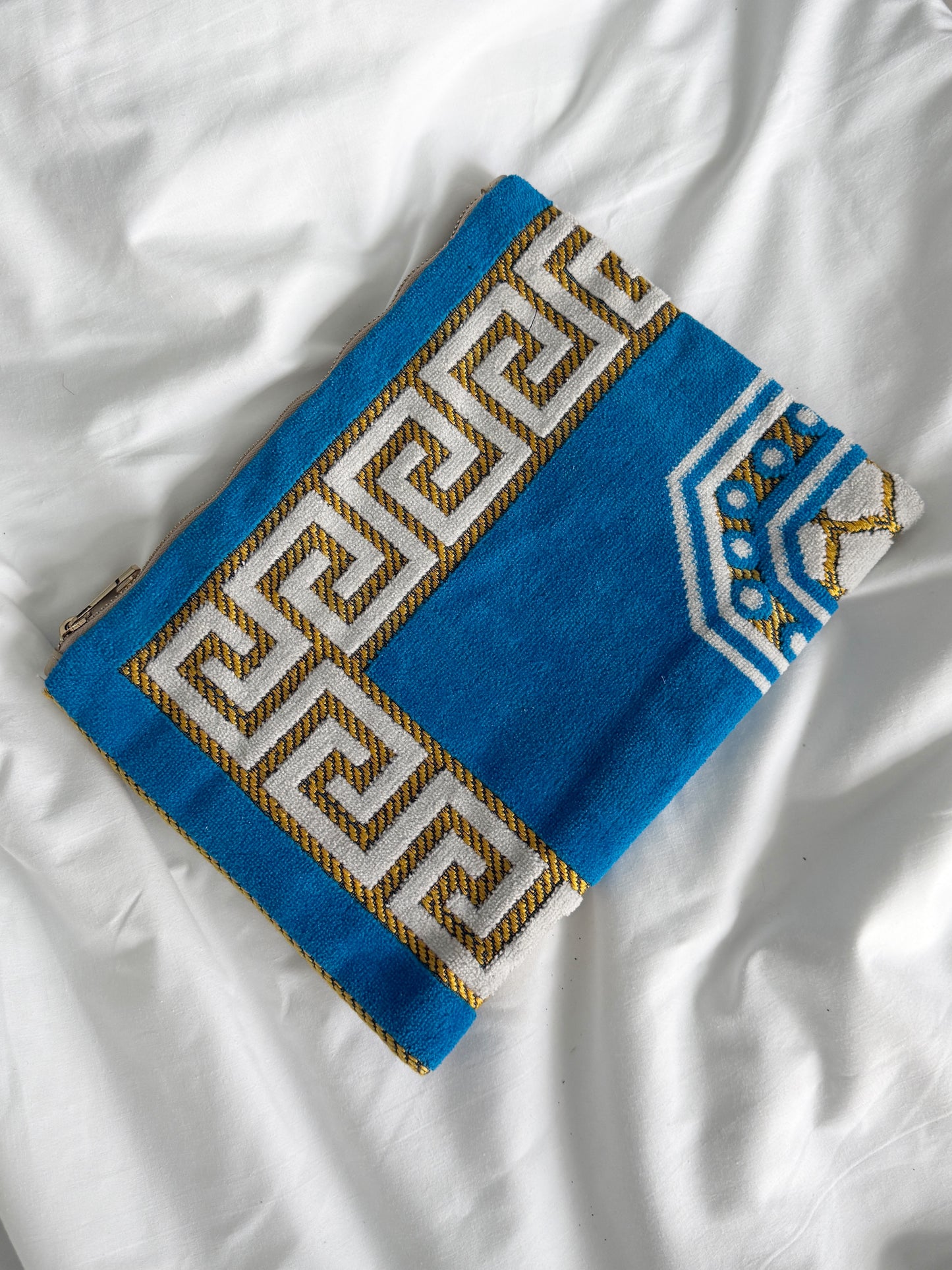 Veske clutch turkis/gul/lys beige