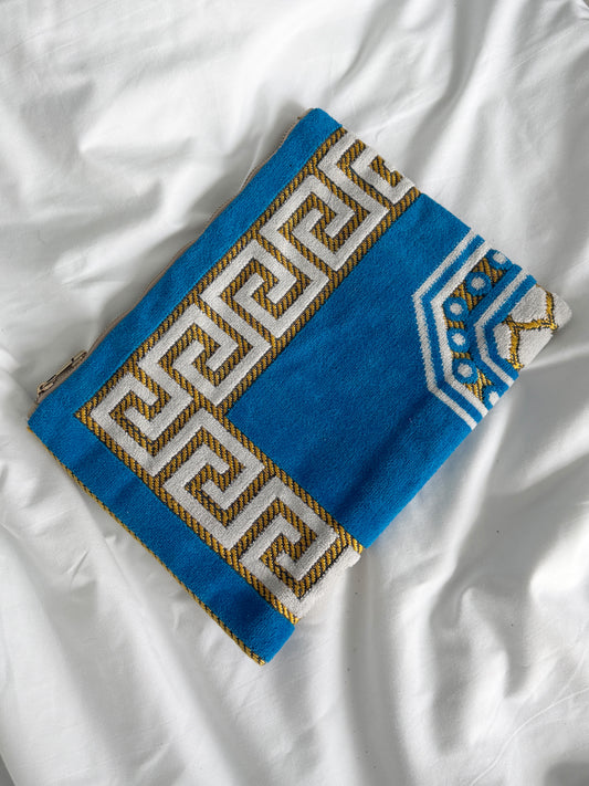 Veske clutch turkis/gul/lys beige