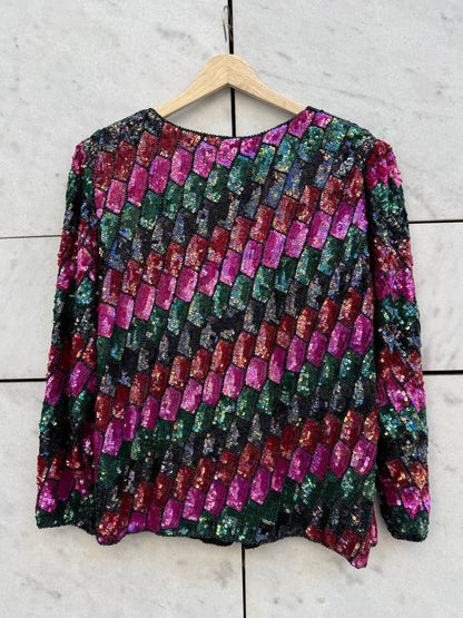 Jakke paljetter sort/grønn/rosa/rød