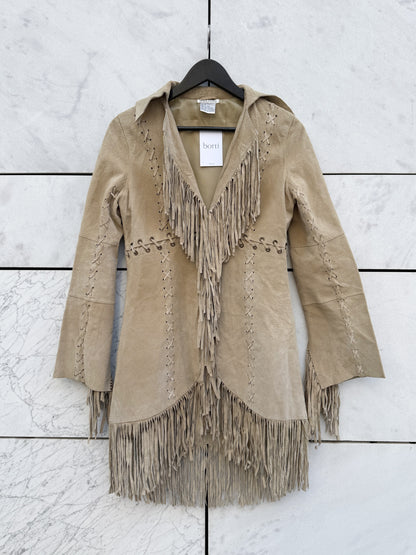 Skinnjakke semsket beige frynser
