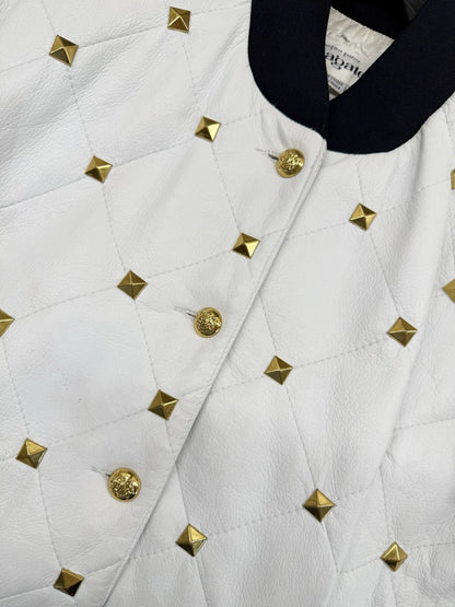 Skinnjakke hvit med gull studs