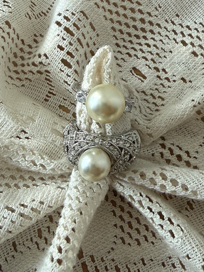 Sølv ring perle med strass