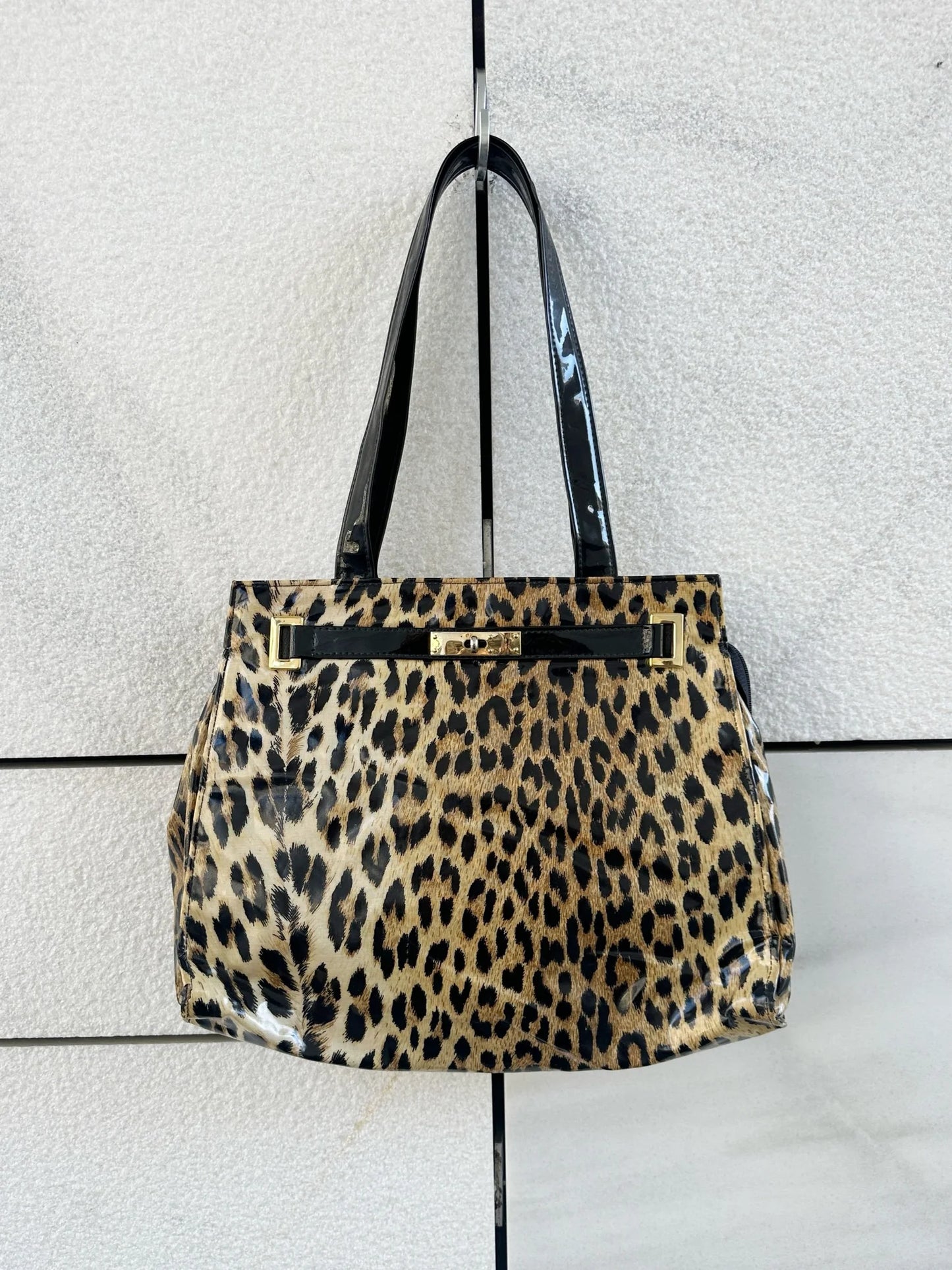 Veske vintage lakk leopard