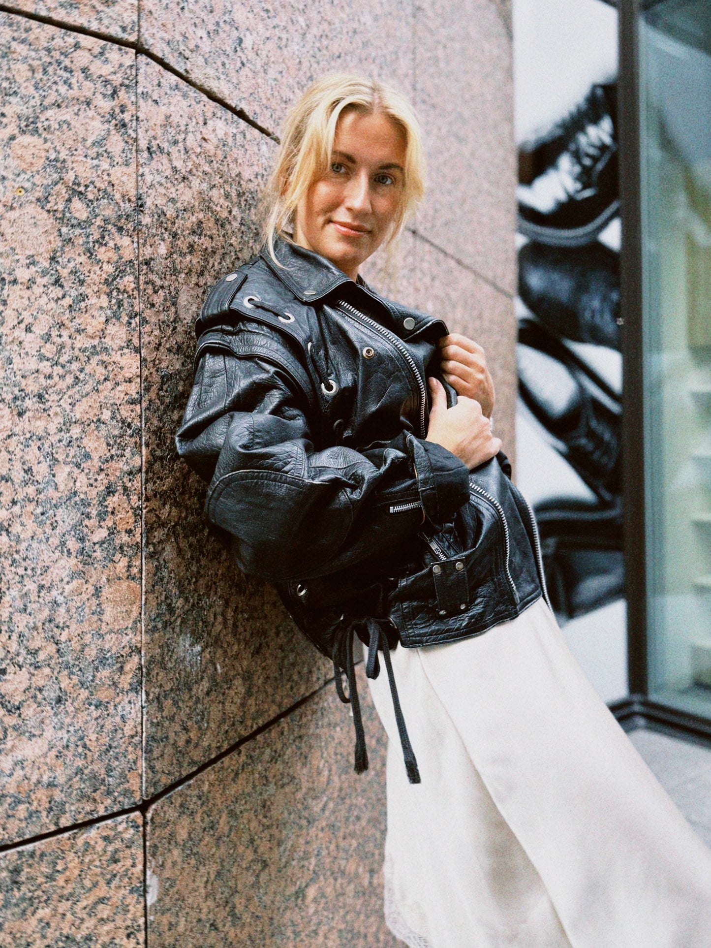 Jakke skinn biker sort