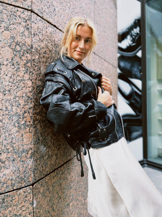 Jakke skinn biker sort