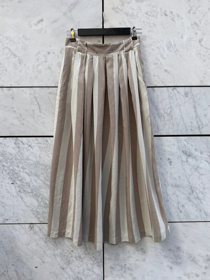 Skjørt silke striper beige/hvit